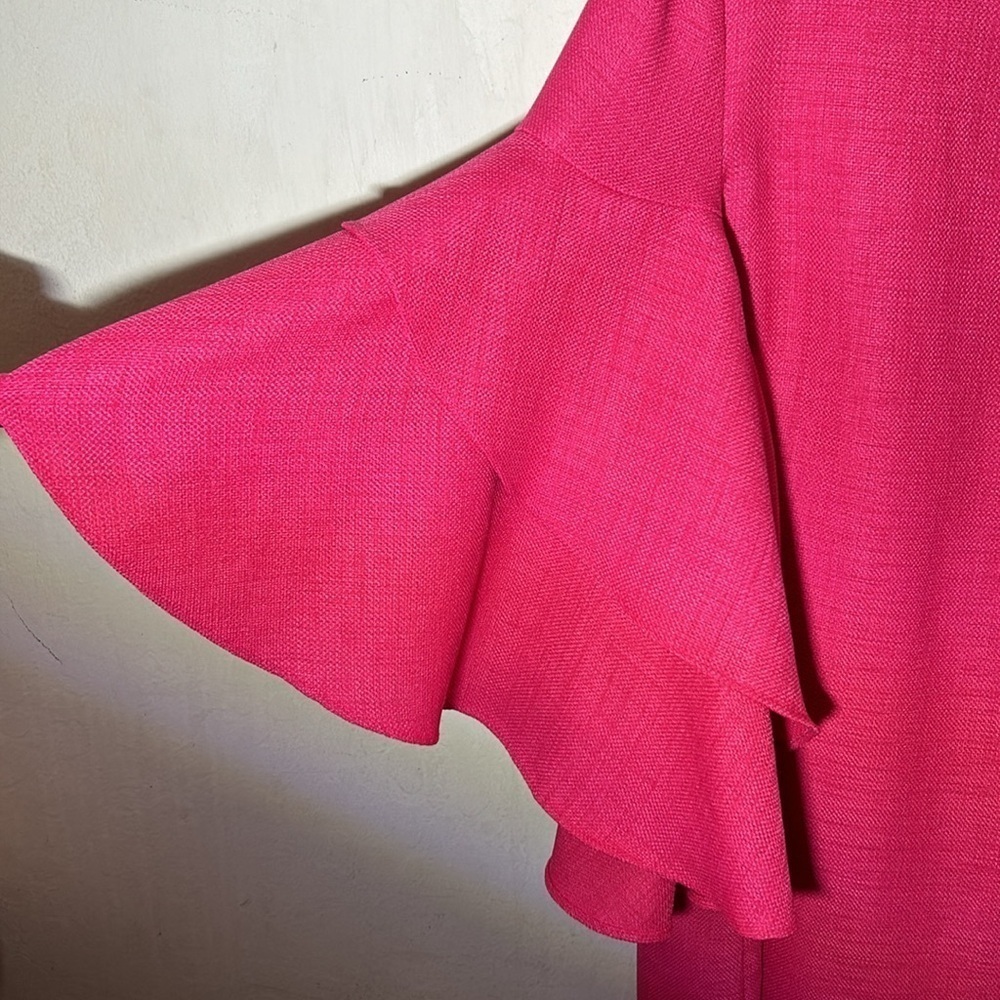 Badgley Mischka Pink Tiered Flutter Sleeve Shift Dress Size 12 - Picture 5 of 9